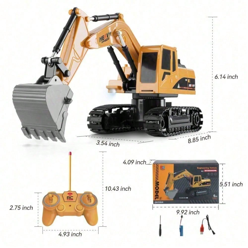 T1 22 RC Excavator Toy for Kids, Remote Control Construction Vehicle with Lights and Flexible Arm, 6CH Rechargeable Engineering Digger Truck Gift for Children, Toys for Boys, Construction Toys