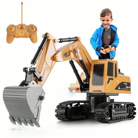 T1 22 RC Excavator Toy for Kids, Remote Control Construction Vehicle with Lights and Flexible Arm, 6CH Rechargeable Engineering Digger Truck Gift for Children, Toys for Boys, Construction Toys
